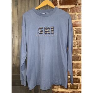 Bayside Y2K 100% Cotton Gray Ski Breckenridge Embroidered Long Sleeve Size L